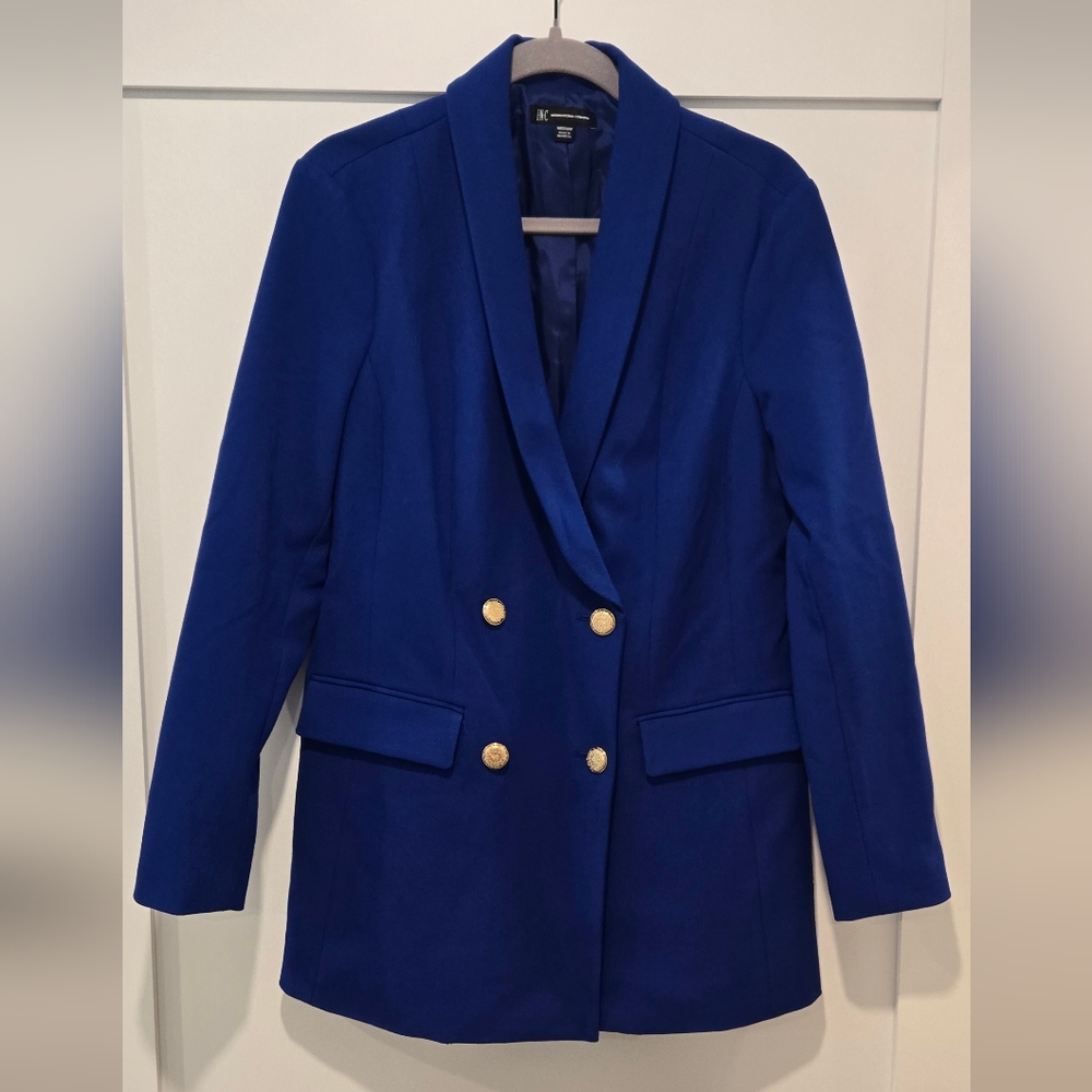 INC Longline Double Breasted Blazer, Size M, Cobalt Blue